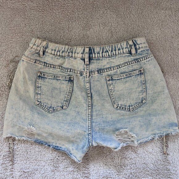 ​​Women’s Rhinestone Fringe Distressed Denim Shorts – Nashville Boutique Style - Picture 2 of 3